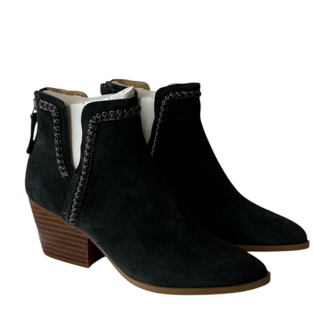 Dolce Vita Dylan Notch Side Suede Ankle Bootie Dark Gray Heel Leather Boots 6 - Picture 6 of 6